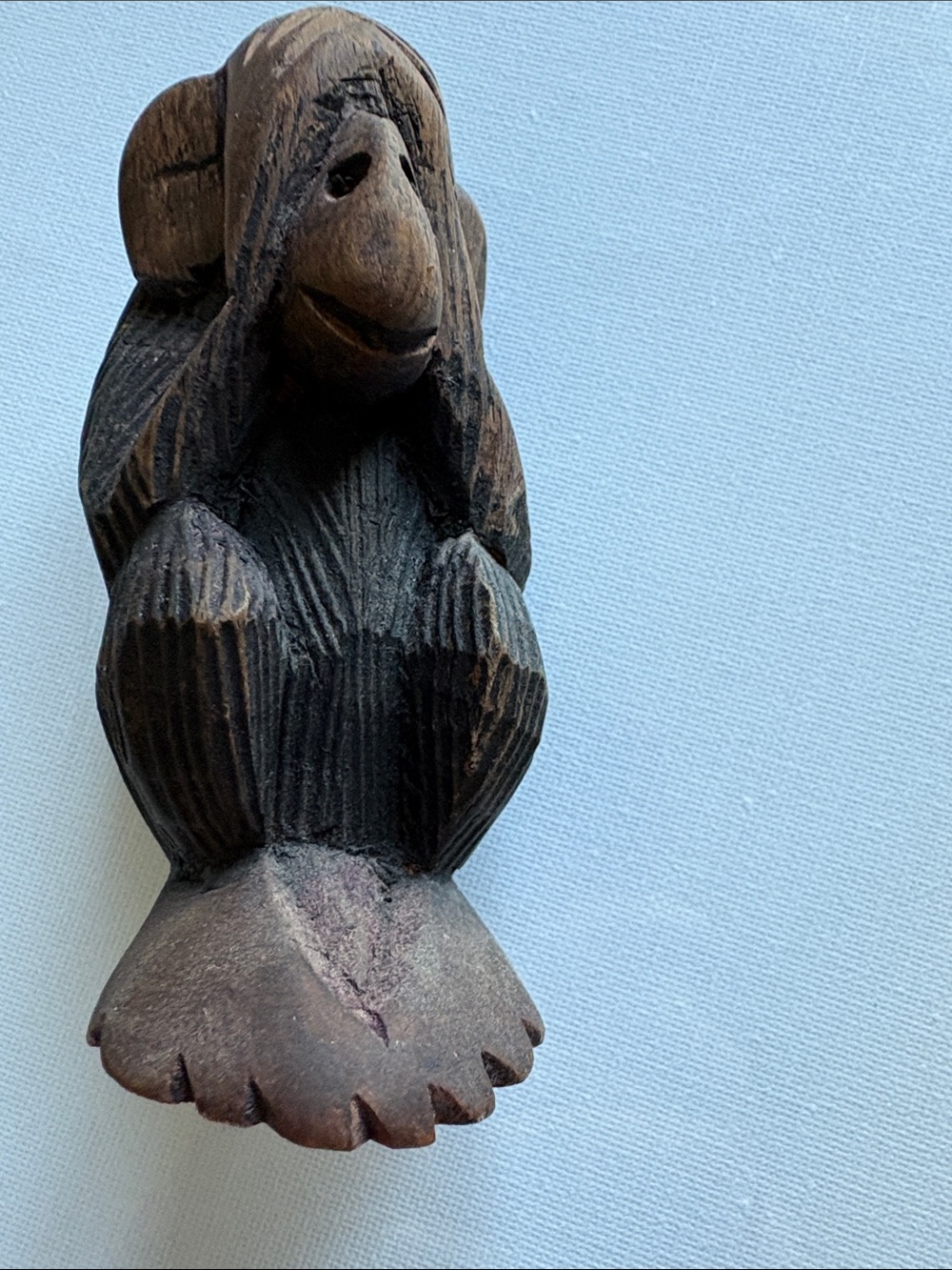 Hand-Carved Brown Wooden  “ See no evil” Monkey Figurine